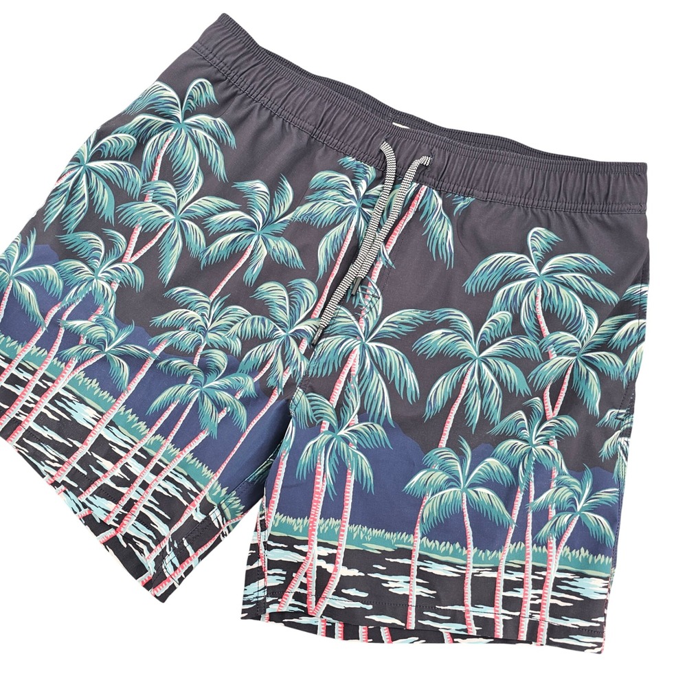 Reyn Spooner Mens XL Palm Tree Bamboo Charcoal Swim Trunks Charcoal Gray Teal
